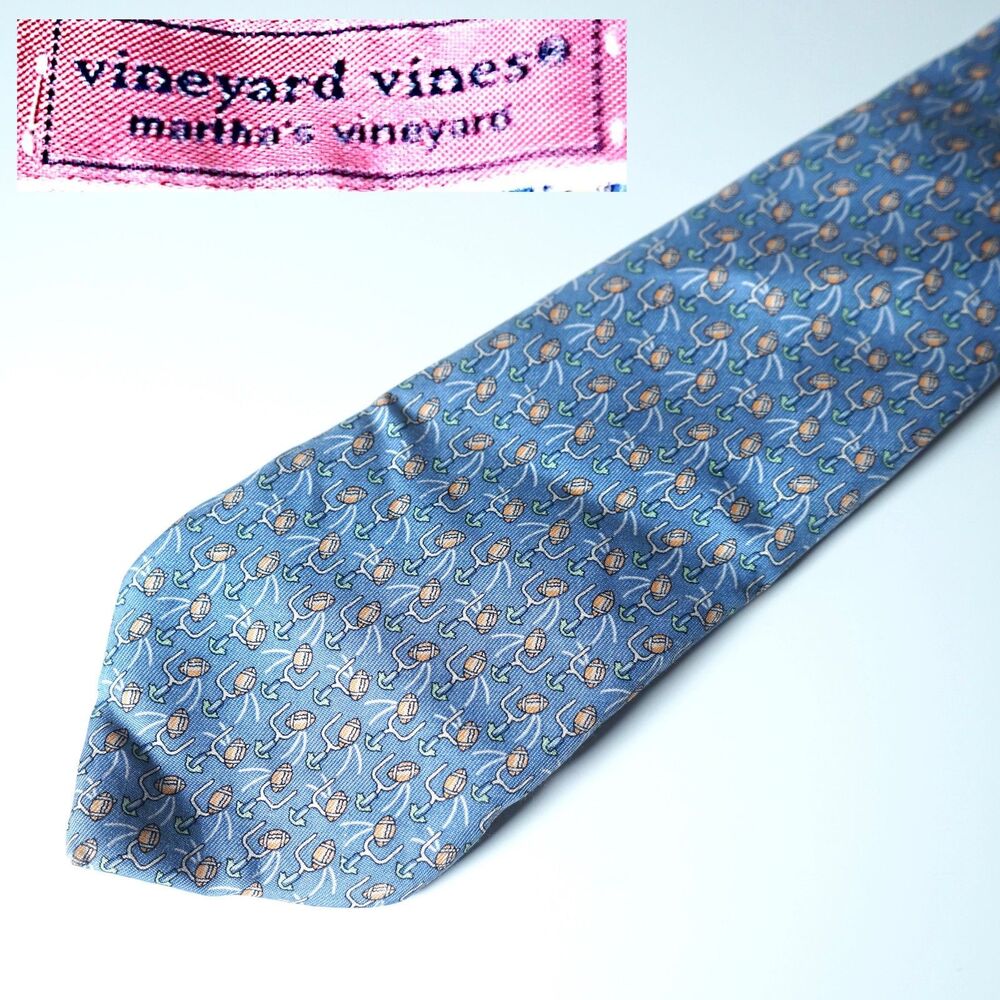 Vineyard Vines Neck Tie Blue Football Goalposts Field Goal Pattern Kids Short